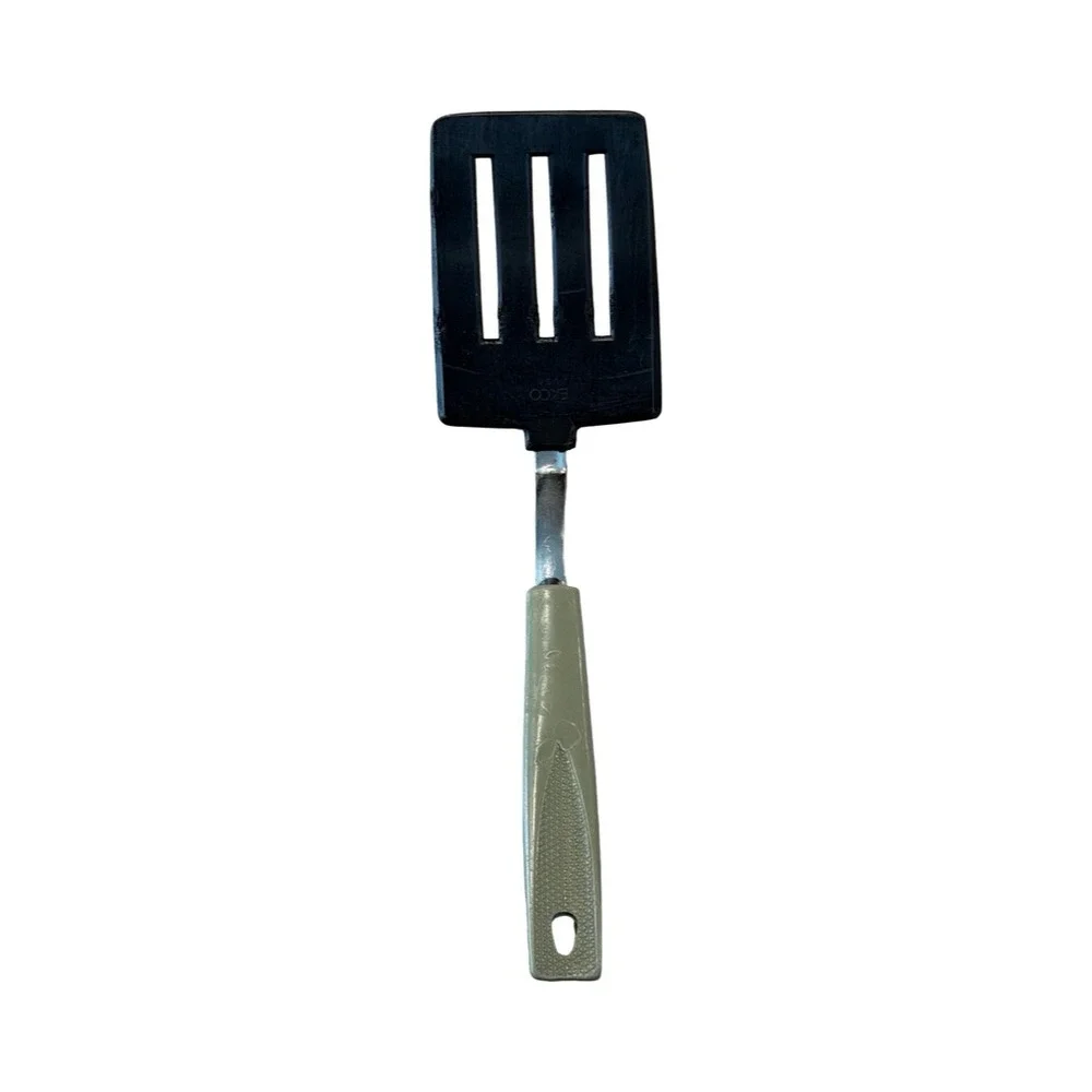 Vintage EKCO USA Slotted Turner Spatula Black Nylon Sage Green Handle USA Made